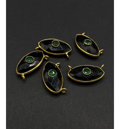 Onyx noir + onyx vert - pendentif troisième oeil