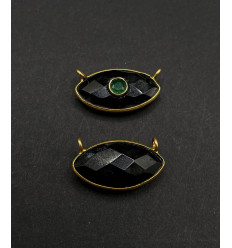 Onyx noir + onyx vert - pendentif troisième oeil