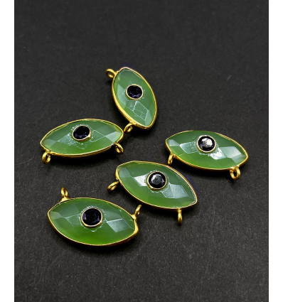 Chrysoprase + onyx noir - pendentif troisième oeil