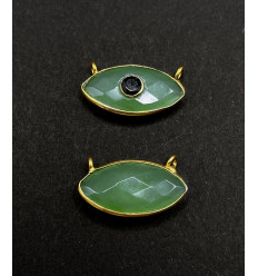 Chrysoprase + onyx noir - pendentif troisième oeil
