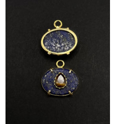 Lapis lazuli + oeil de tigre - pendentif troisième oeil serti