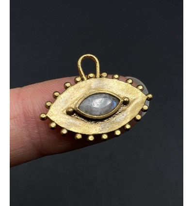 pierre de lune - pendentif oeil pierre sertie en amande