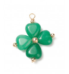 Pendentif trèfle en jade vert foncé