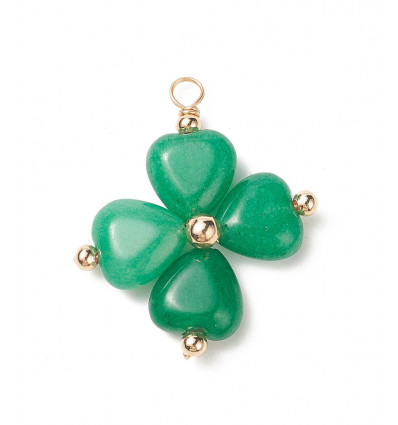 Pendentif trèfle en jade vert foncé