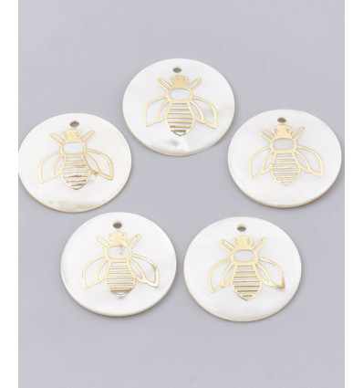 23x23mm - Pendentif médaille en nacre (1pc)