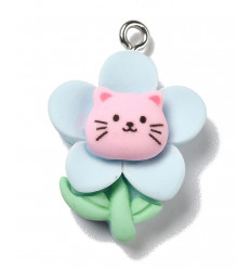 Pendentif chat fleur kawai en résine