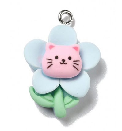Pendentif chat fleur kawai en résine