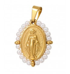 Pendentif vierge entourée de perles
