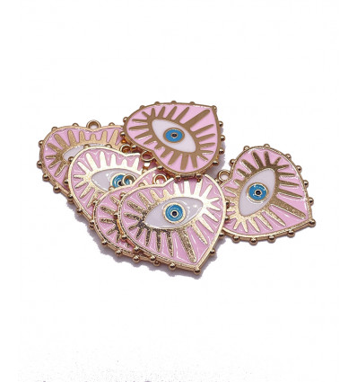 Pendentif émaillé coeur + oeil