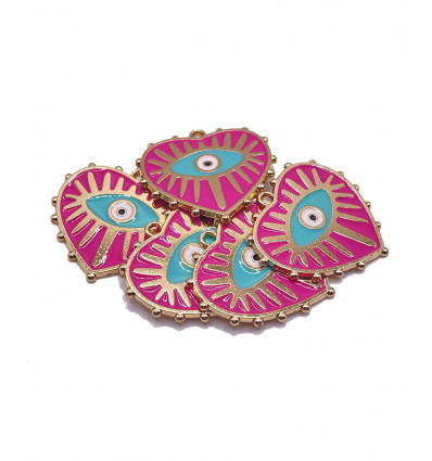 Pendentif émaillé coeur + oeil