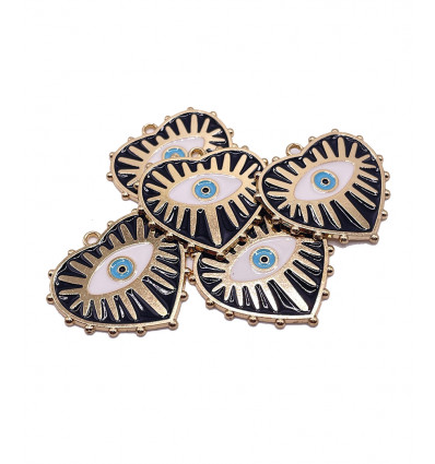 Pendentif émaillé coeur + oeil