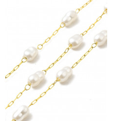 Chaine perle de culture en verre + acier inoxydable (10cm)