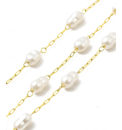 Chaine perle de culture en verre + acier inoxydable (10cm)