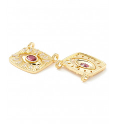 Pendentif oeil articulé + zircon fushia
