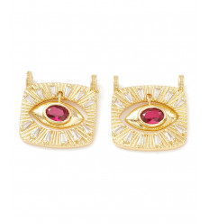 Pendentif oeil articulé + zircon fushia