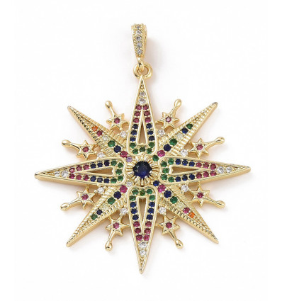 Pendentif grande étoile + zircons multicolores