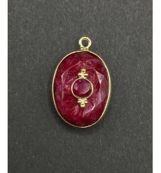 rubis - pendentif serti oval en pierre