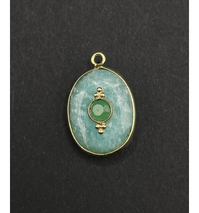 amazonite - pendentif serti oval en pierre