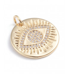 Pendentif médaille oeil + zircons