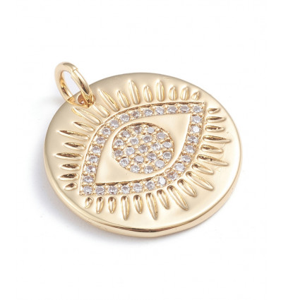 Pendentif médaille oeil + zircons