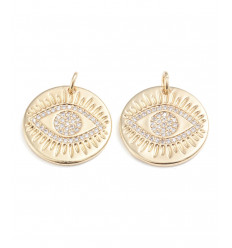 Pendentif médaille oeil + zircons