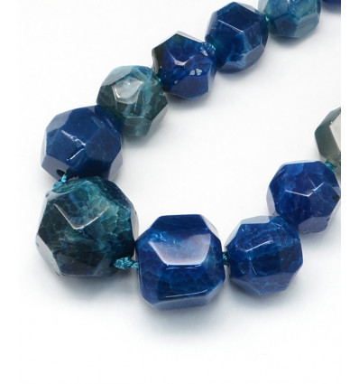 Chapelet grosse pépite agate teintée bleu - Chapelet pierre