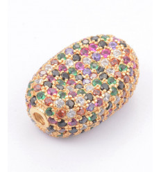 19x13mm - perle oval avec zircons colorés incrustés (1pc)