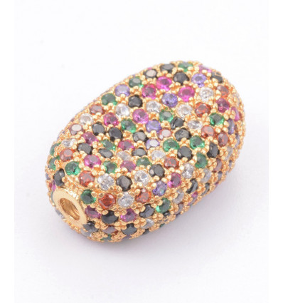 19x13mm - perle oval avec zircons colorés incrustés (1pc)