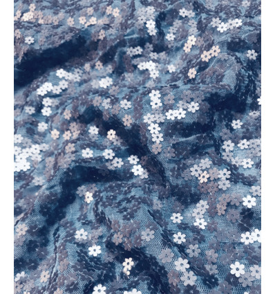 Tulle brodé petites fleurs en sequins