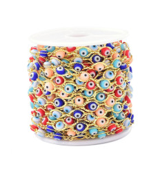 Chaine oeil protecteur multicolore fond blanc acier inoxydable (10cm)