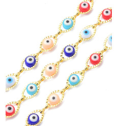 Chaine oeil protecteur multicolore fond blanc acier inoxydable (10cm)