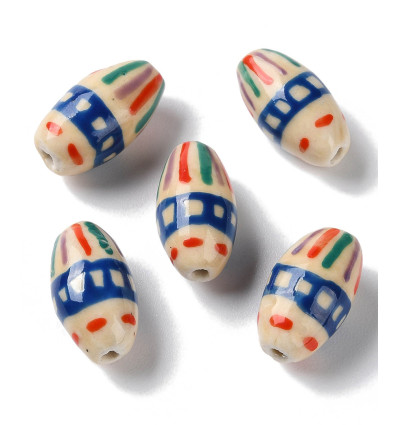 Perle olive en porcelaine - bleu et vert