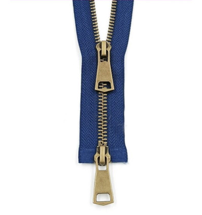 40cm - Zip Double Curseur bronze - marine