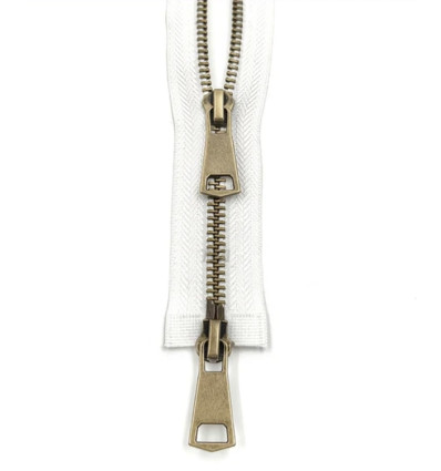 40cm - Zip Double Curseur bronze - écru