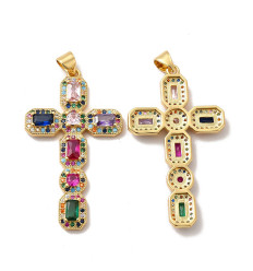 Pendentif croix + zircons multicolores
