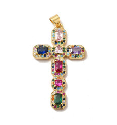 Pendentif croix + zircons multicolores