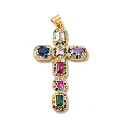 Pendentif croix + zircons multicolores