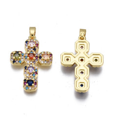 Pendentif croix + zircons multicolores