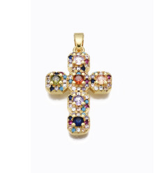 Pendentif croix + zircons multicolores