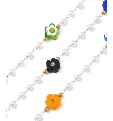 Chaine fleurs et perles nacrées (10cm)