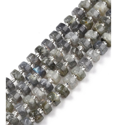 6mm - labradorite - Chapelet de pierres heishi lisses avec perles de séparation