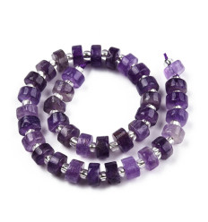 6mm - améthyste - Chapelet de pierres heishi lisses avec perles de séparation