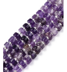 6mm - améthyste - Chapelet de pierres heishi lisses avec perles de séparation