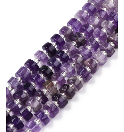 6mm - améthyste - Chapelet de pierres heishi lisses avec perles de séparation