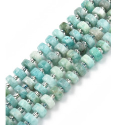 6mm - amazonite - Chapelet de pierres heishi lisses avec perles de séparation