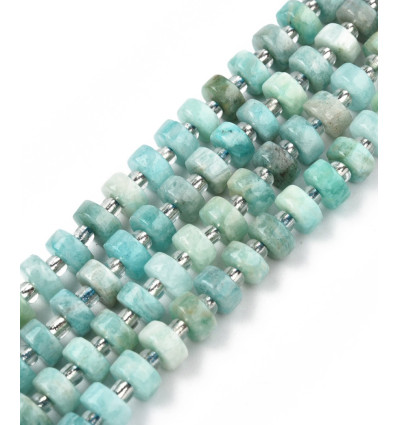 6mm - amazonite - Chapelet de pierres heishi lisses avec perles de séparation