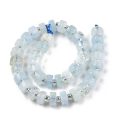 6mm - aigue-marine - Chapelet de pierres heishi lisses avec perles de séparation