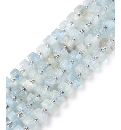 6mm - aigue-marine - Chapelet de pierres heishi lisses avec perles de séparation