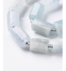10mm - aigue-marine - Chapelet pierre tube