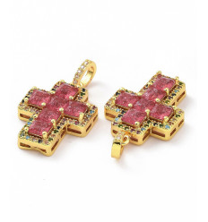 Pendentif grosse croix + zirconium rose